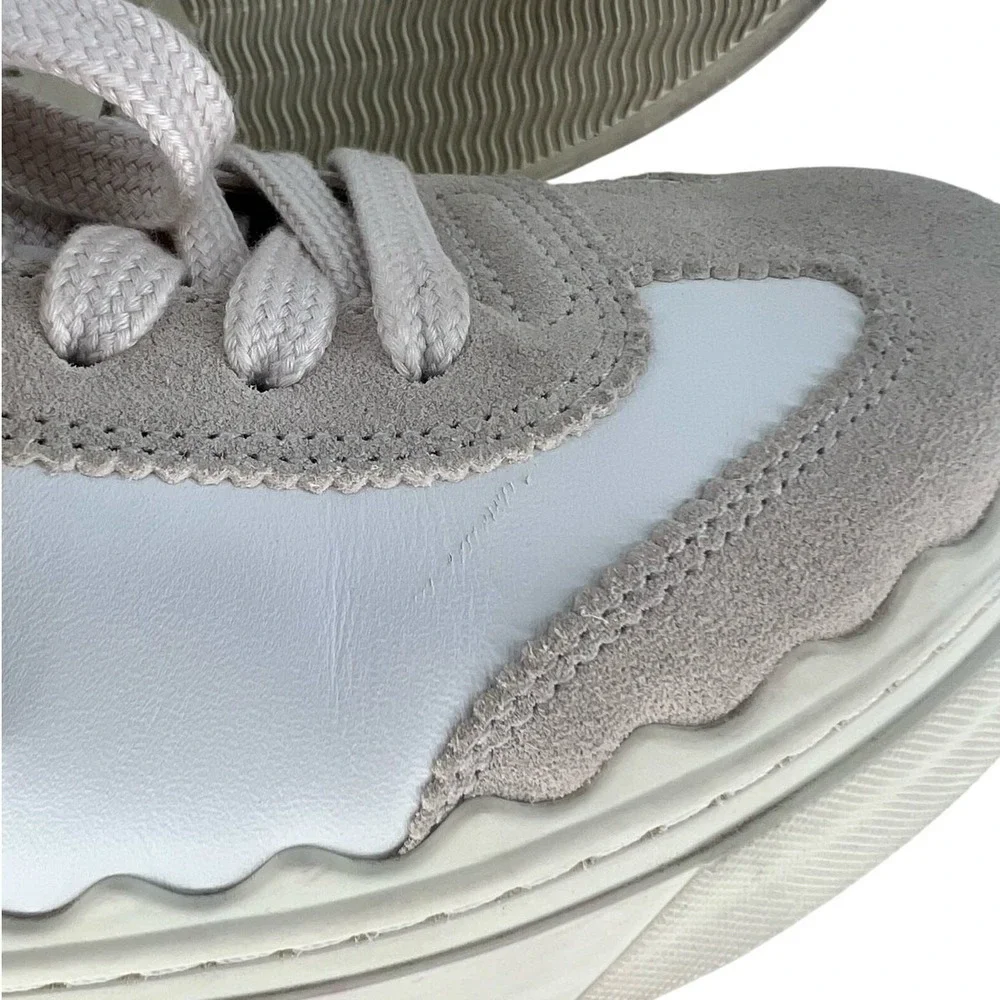 Chloé Lauren Leather Suede‎ Platform Sneakers White Beige 37